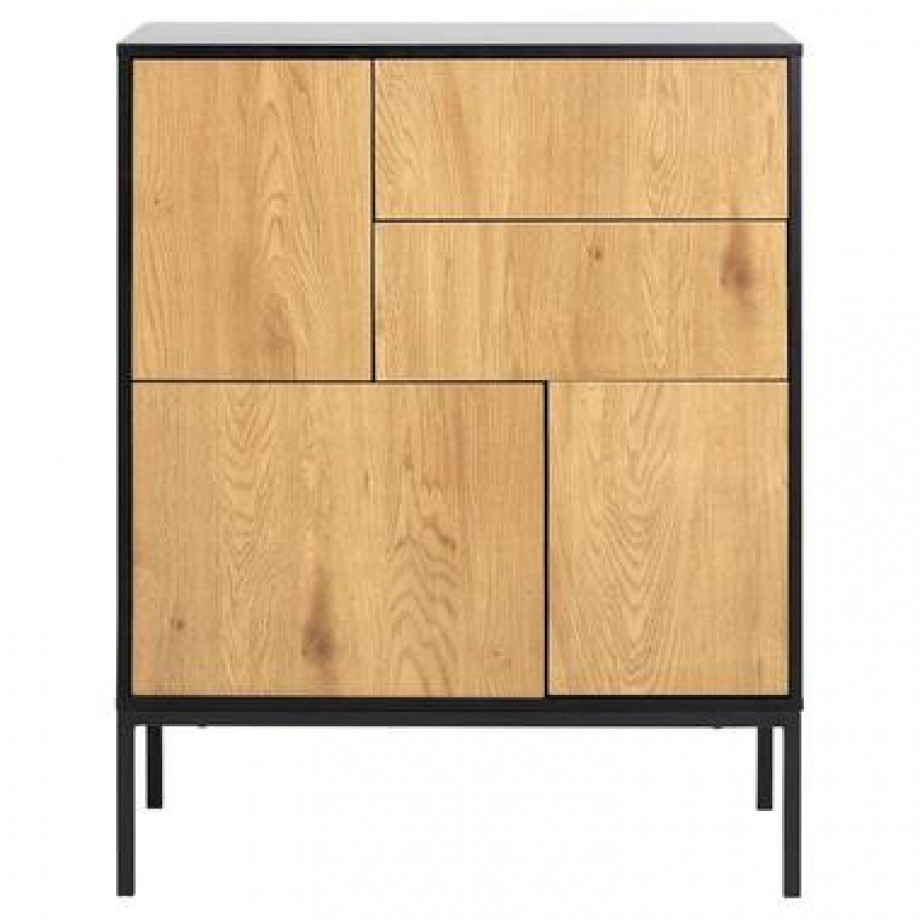 Dressoir Avola - zwart/eiken - 103x80x40 cm - Leen Bakker afbeelding 1