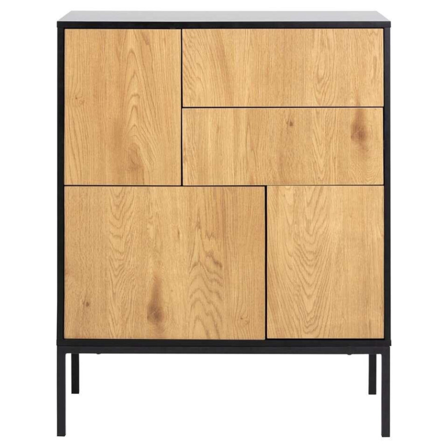 Leen Bakker - Dressoir Avola - Zwart/eiken - 103x80x40 Cm - MDF/Metaal - Zwart#Bruin afbeelding 1