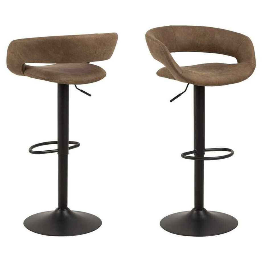 Leen Bakker - Barkruk Faber - Licht (2 Stuks) - Lederlook - Bruin - 48.5x54.5x104 Cm afbeelding 1