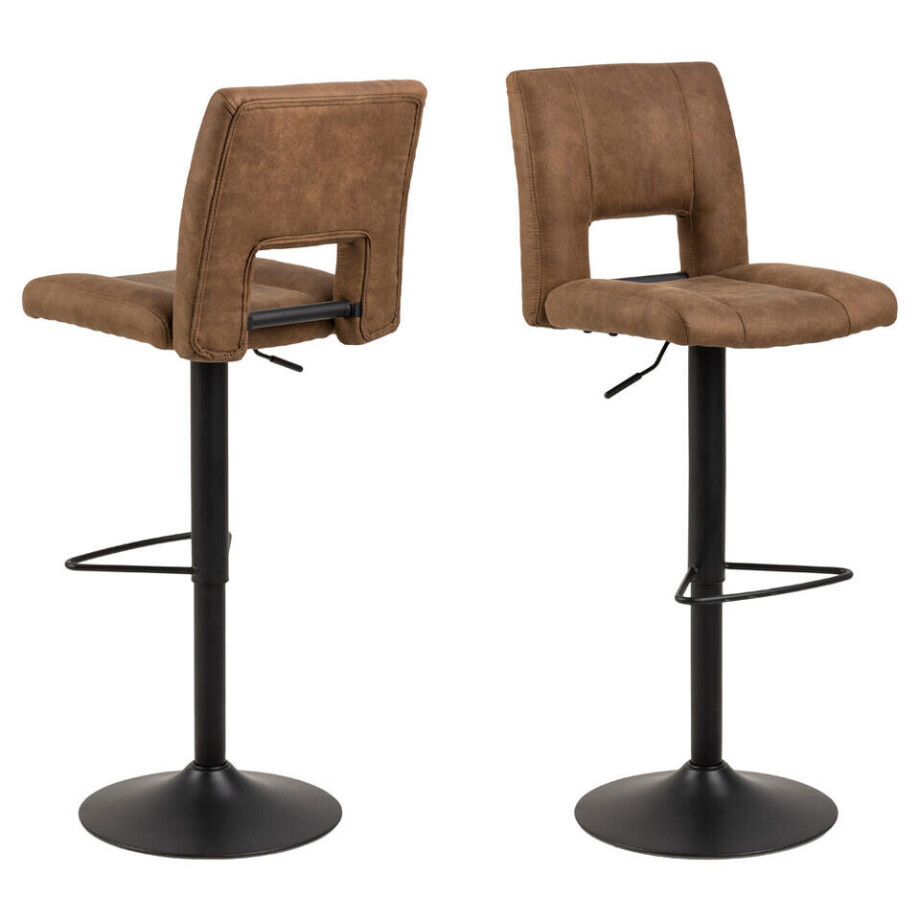 2e Halve Prijs Leen Bakker - Barkruk Husas - Licht (2 Stuks) - Lederlook - Bruin - 52x41.5x115 Cm afbeelding 1