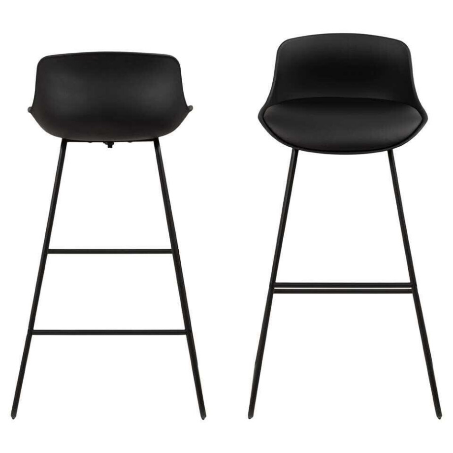 Leen Bakker - Barkruk Liva - (2 Stuks) - Lederlook - Zwart - 49x43x94 Cm afbeelding 1