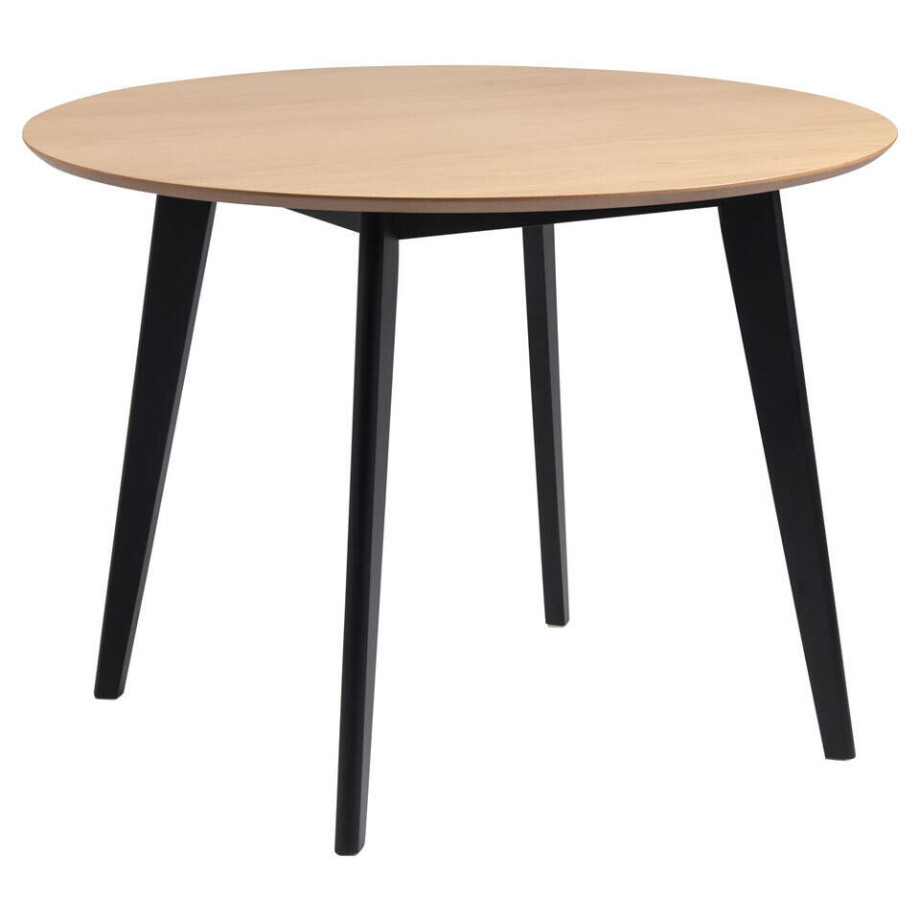 Leen Bakker - Eetkamertafel Roxy - Eiken/zwart - 76xØ105 Cm - Hout - Zwart#Bruin Leen Bakker - Eetkamertafel Roxy - Eiken/zwart - 76xØ105 Cm - Hout - Zwart#Bruin afbeelding 1