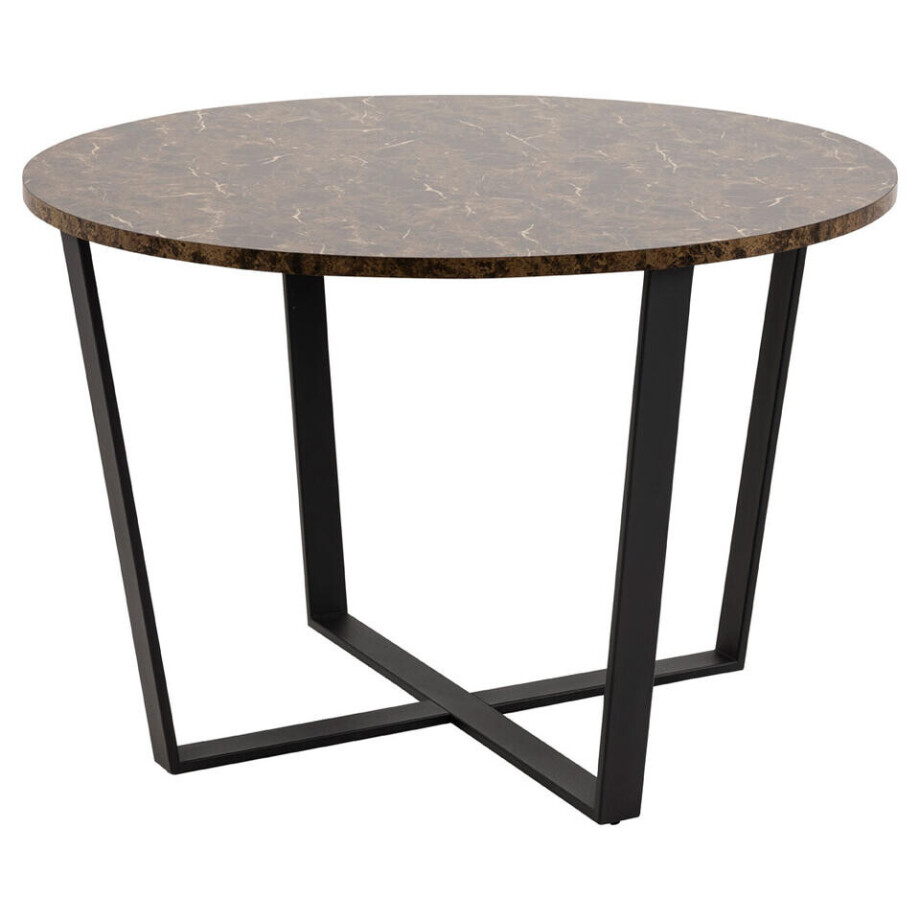 Leen Bakker - Eetkamertafel Alma - Bruin - 75xØ110 Cm - Melamine/Marmer - Zwart#Bruin afbeelding 1