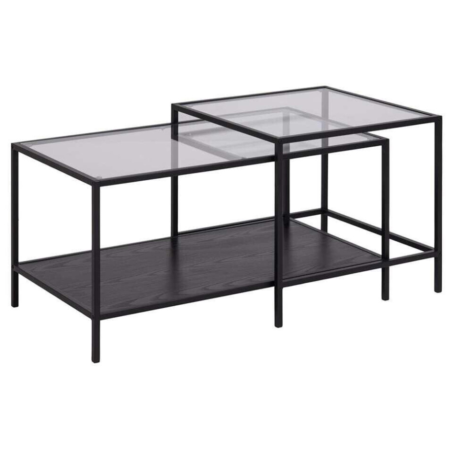 Leen Bakker - Salontafel Jaxx - 55x55x90 Cm - Metaal/Glas - Zwart afbeelding 1