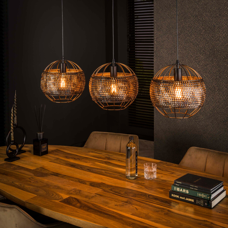 Hanglamp Armor Open 3-lichts Zwart bruin Hanglamp Armor Open 3-lichts Zwart bruin afbeelding 1