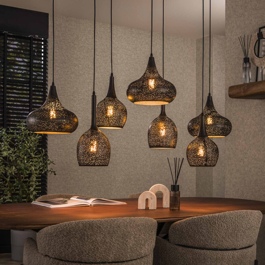 LifestyleFurn Hanglamp 'Henson' Artic black, 4+3-lamps LifestyleFurn Hanglamp 'Henson' Artic black, 4+3-lamps afbeelding 1