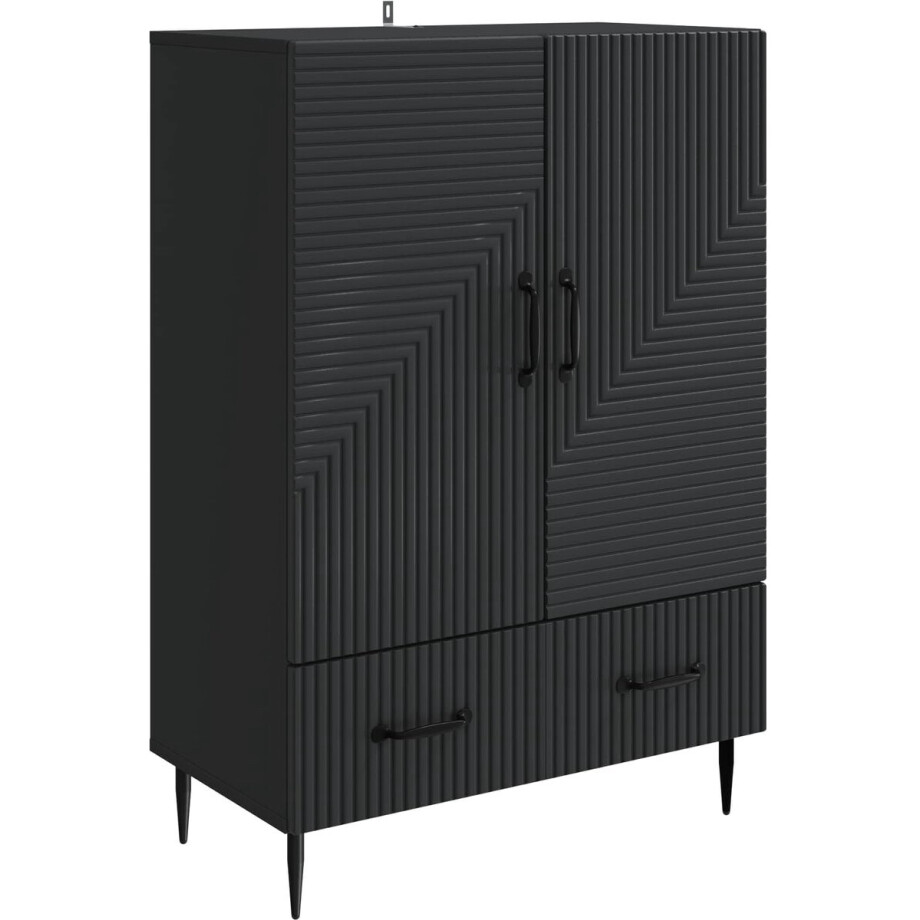 vidaXL - Dressoir - met - lade - Zwart - 66 - x - 34,5 - x - 95 - cm - Bewerkt - hout vidaXL - Dressoir - met - lade - Zwart - 66 - x - 34,5 - x - 95 - cm - Bewerkt - hout afbeelding 1