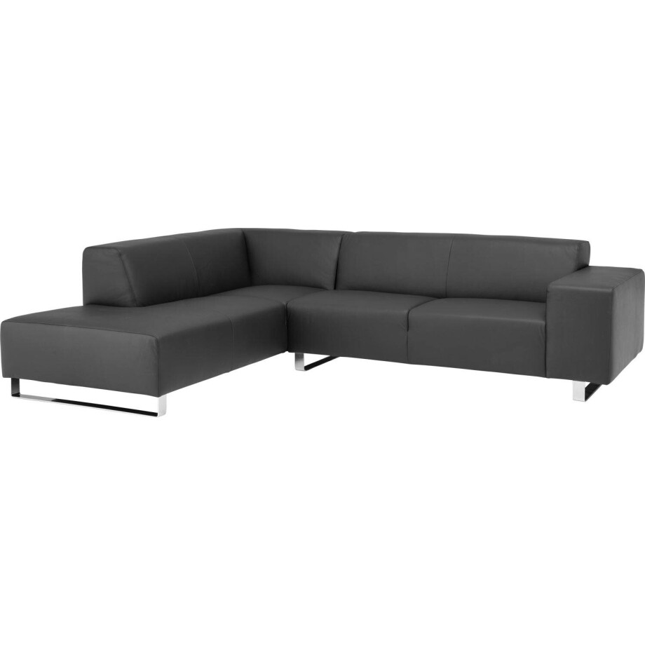 Goossens Excellent Hoekbank Design@home zwart, leer, 2,5-zits, modern design met ligelement links afbeelding 1
