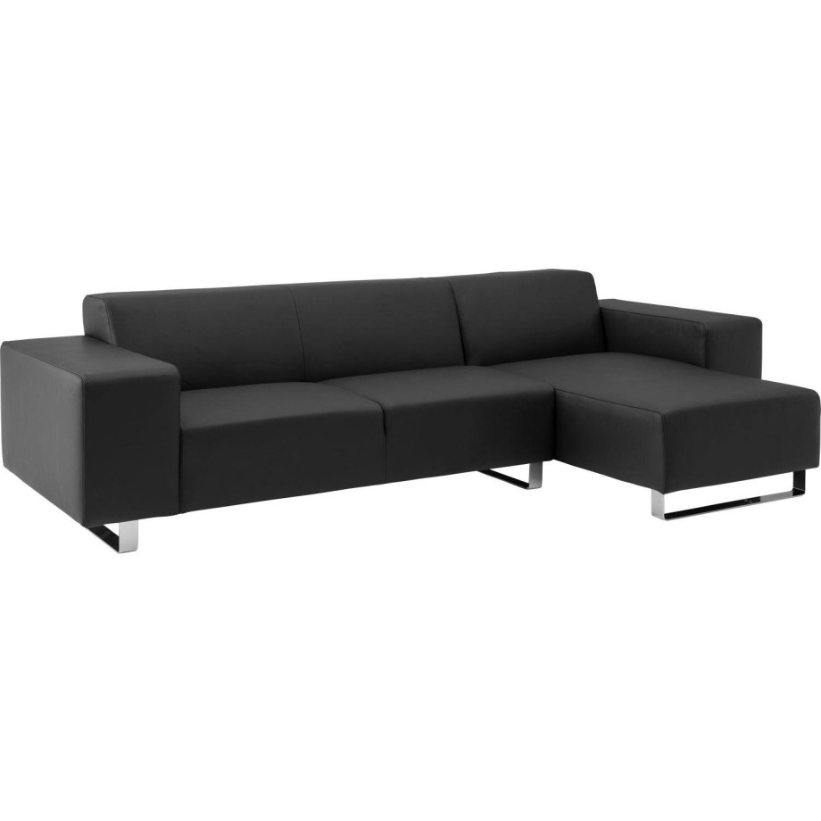 Goossens Excellent Bank Design@Home Met Chaise Longue zwart, leer, 2,5-zits, modern design met chaise longue rechts afbeelding 1