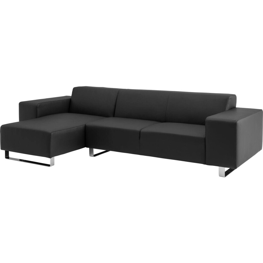 Goossens Excellent Bank Design@home Met Chaise Longue zwart, leer, 2,5-zits, modern design met chaise longue links afbeelding 1