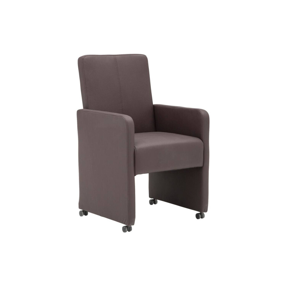 Goossens Eetkamerstoel Rivas bruin kunstleer met armleuning en met wielen, modern design Goossens Eetkamerstoel Rivas bruin kunstleer met armleuning en met wielen, modern design afbeelding 1
