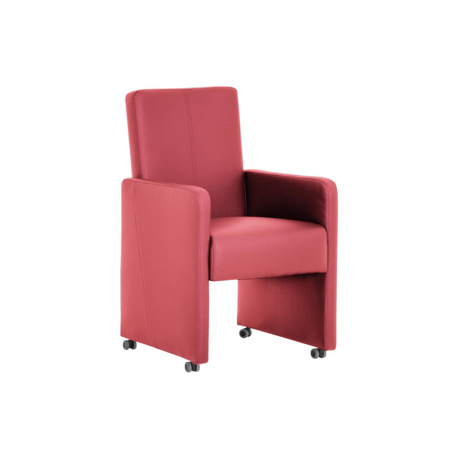 Goossens Eetkamerstoel Rivas rood kunstleer met armleuning en met wielen, modern design Goossens Eetkamerstoel Rivas rood kunstleer met armleuning en met wielen, modern design afbeelding 1