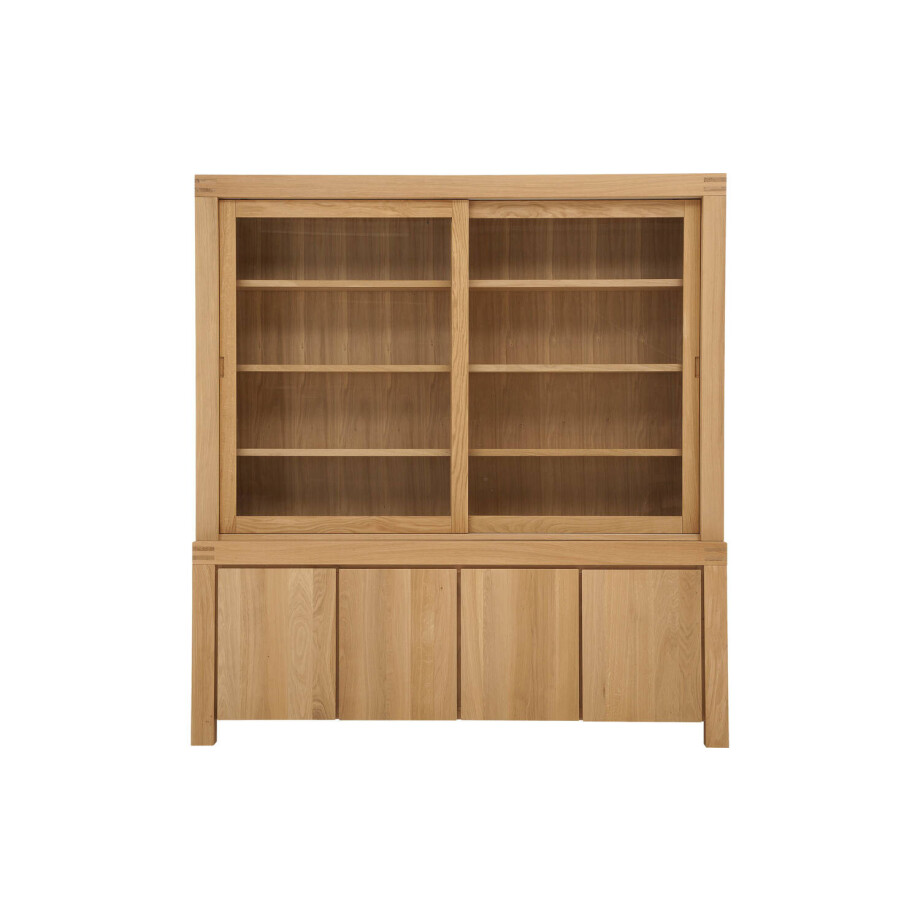 Goossens Buffetkast Clear, 2 glasdeuren boven, 4 dichte deuren onder, blank eiken, 210 x 225 x 45 cm, stijlvol landelijk afbeelding 1