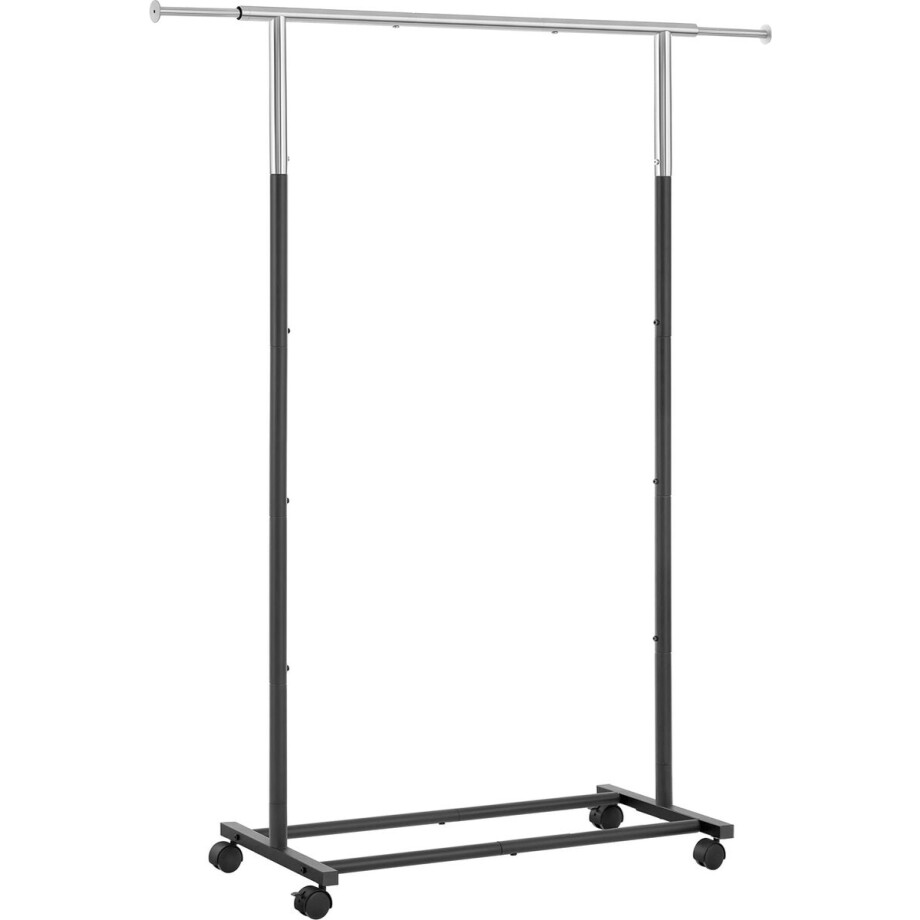 SONGMICS Kledingrek, kledingstang, kapstok met wieltjes, tot 25 kg belastbaar, verstelbaar, zilver-zwart HSR101B01 SONGMICS Kledingrek, kledingstang, kapstok met wieltjes, tot 25 kg belastbaar, verstelbaar, zilver-zwart HSR101B01 afbeelding 1