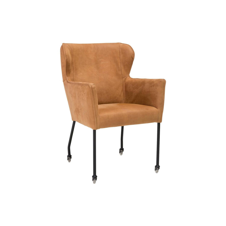 Goossens Excellent Eetkamerstoel Leogang cognac leer met armleuning en met wielen, elegant chic afbeelding 1
