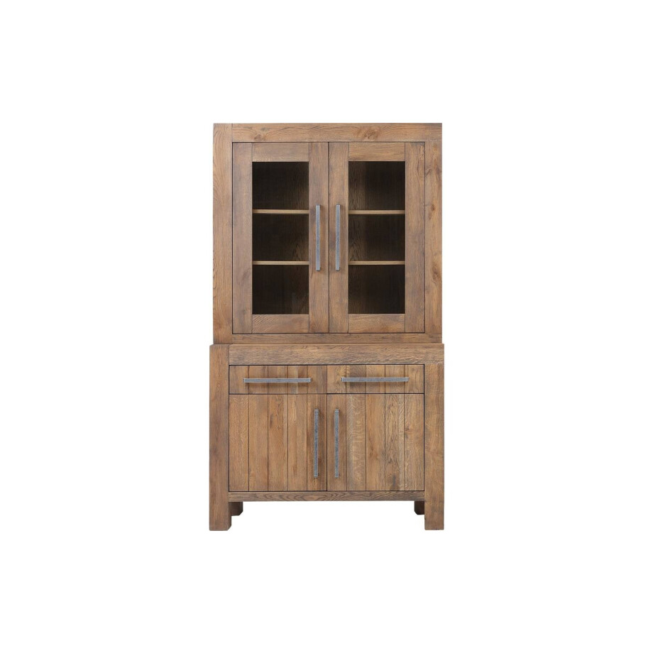 Goossens Buffetkast Roots, 2 glasdeuren 2 dichte deuren 2 laden, donkergrijs eiken, 120 x 210 x 45 cm, stijlvol landelijk Goossens Buffetkast Roots, 2 glasdeuren 2 dichte deuren 2 laden, donkergrijs eiken, 120 x 210 x 45 cm, stijlvol landelijk afbeelding 1