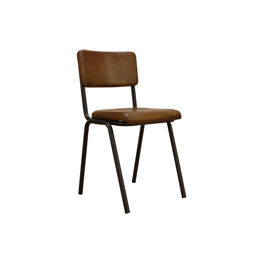 Goossens Eetkamerstoel Chaplin cognac leer leuning, urban industrieel Goossens Eetkamerstoel Chaplin cognac leer leuning, urban industrieel afbeelding 1