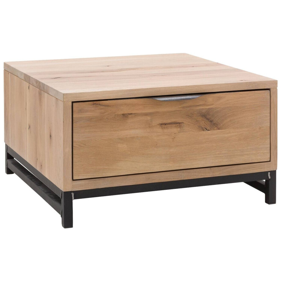 Goossens Hoektafel Max, hout eiken onbewerkt, urban industrieel, 65 x 37 x 65 cm afbeelding 1