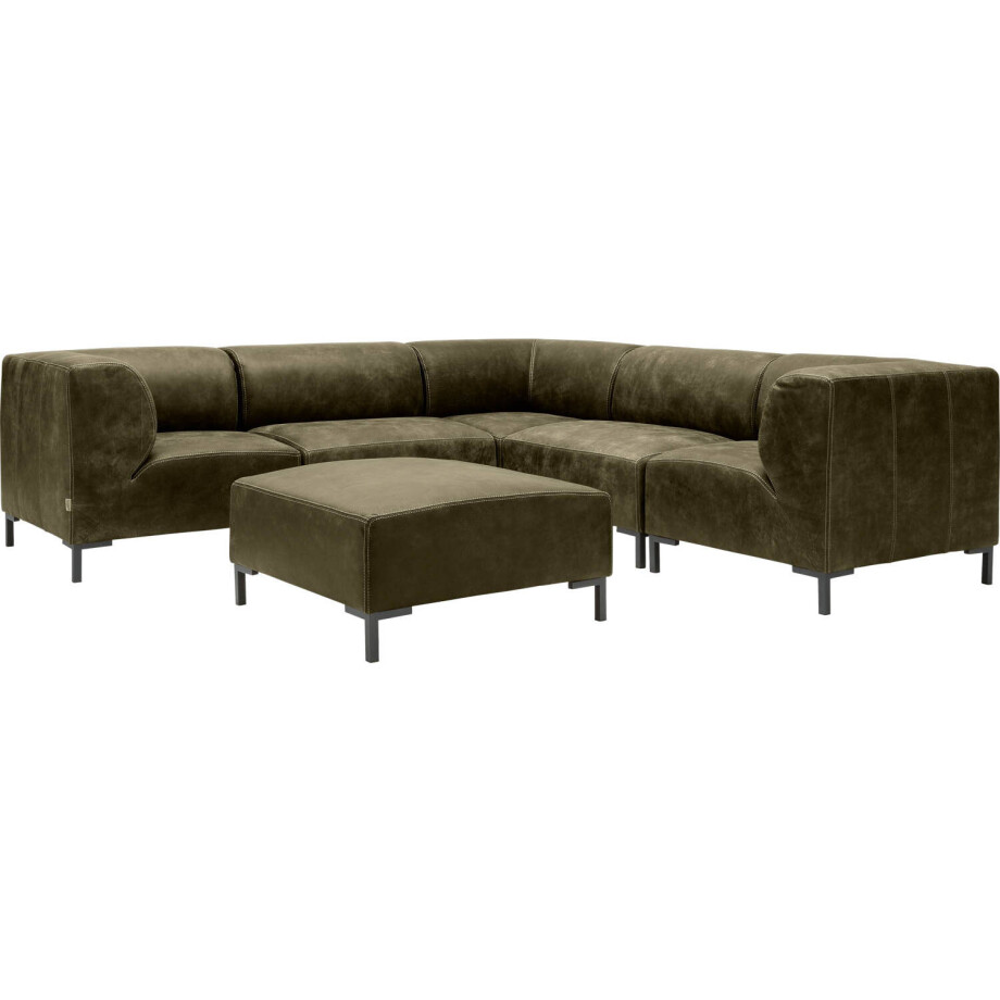 Goossens Excellent Hoekbank Marshall Met Hocker groen, leer, 2 x 1,5-zits, urban industrieel afbeelding 1