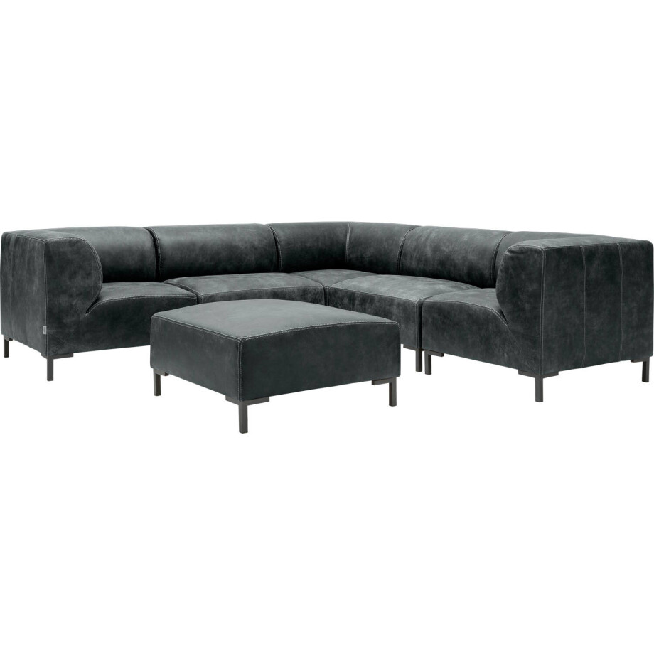 Goossens Excellent Hoekbank Marshall Met Hocker zwart, leer, 2 x 1,5-zits, urban industrieel afbeelding 1