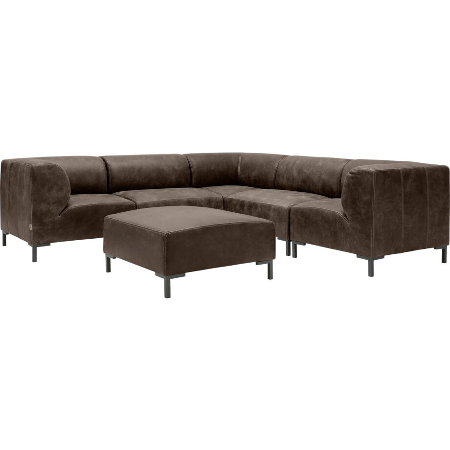 Goossens Excellent Hoekbank Marshall Met Hocker donkerbruin, leer, 2 x 1,5-zits, urban industrieel Goossens Excellent Hoekbank Marshall Met Hocker donkerbruin, leer, 2 x 1,5-zits, urban industrieel afbeelding 1