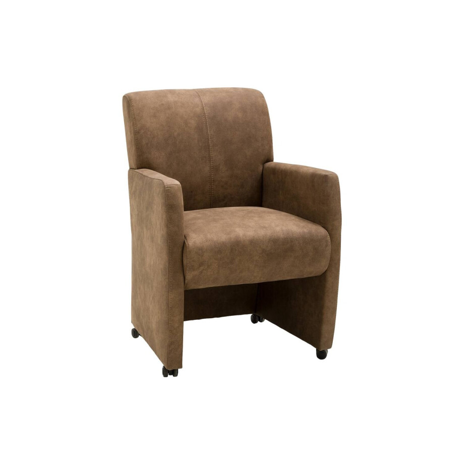 Goossens Eetkamerstoel Alex bruin microvezel met armleuning en met wielen, stijlvol landelijk Goossens Eetkamerstoel Alex bruin microvezel met armleuning en met wielen, stijlvol landelijk afbeelding 1