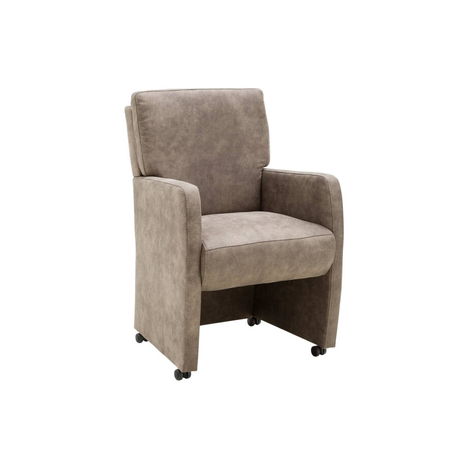 Goossens Eetkamerstoel Leen bruin microvezel met armleuning en met wielen, stijlvol landelijk Goossens Eetkamerstoel Leen bruin microvezel met armleuning en met wielen, stijlvol landelijk afbeelding 1