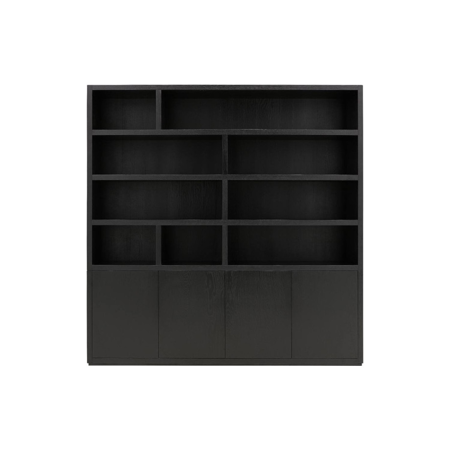 Goossens Buffetkast Barcelona, 4 deuren 9 open vakken, zwart eiken, 208 x 212 x 45 cm, stijlvol landelijk afbeelding 1