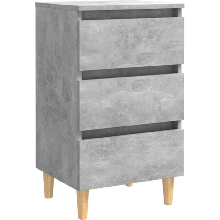 vidaXL - Nachtkastje - met - massief - houten - poten - 40x35x69 - cm - betongrijs vidaXL - Nachtkastje - met - massief - houten - poten - 40x35x69 - cm - betongrijs afbeelding 1