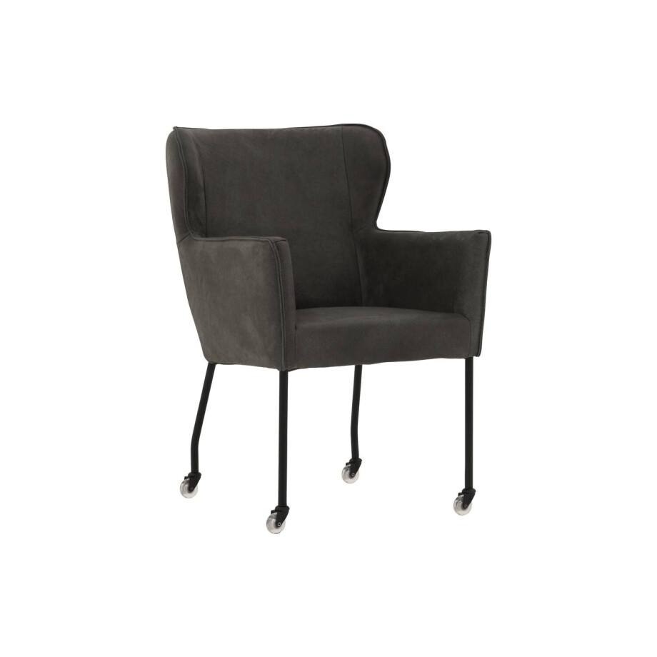 Goossens Excellent Eetkamerstoel Leogang zwart leer met armleuning en met wielen, elegant chic Goossens Excellent Eetkamerstoel Leogang zwart leer met armleuning en met wielen, elegant chic afbeelding 1