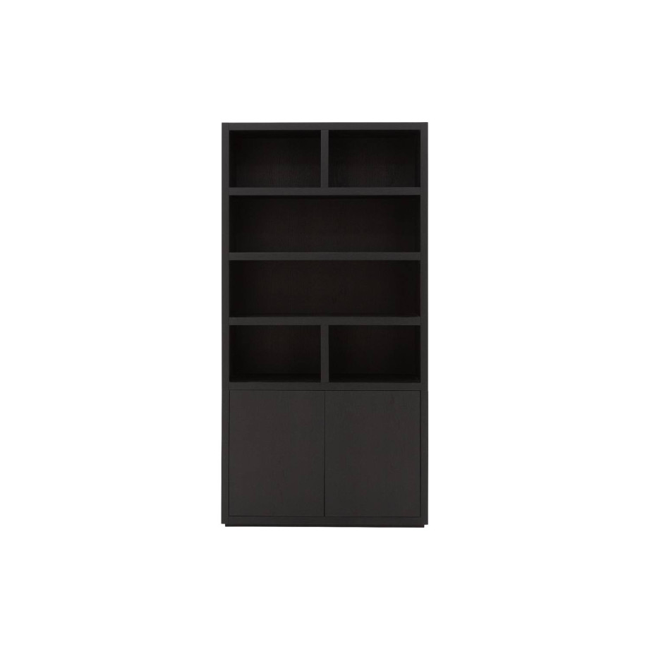Goossens Buffetkast Barcelona, 2 deuren 6 open vakken, zwart eiken, 108 x 212 x 45 cm, stijlvol landelijk afbeelding 1