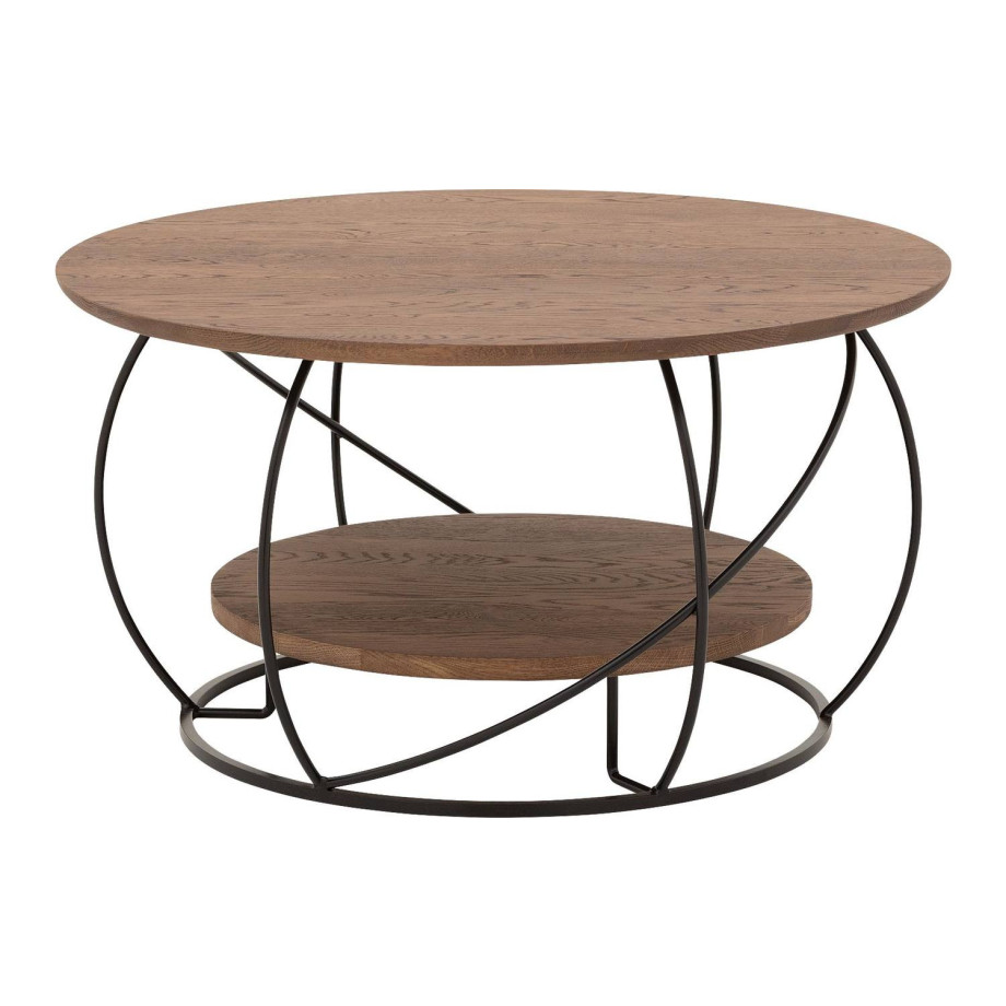 Goossens Salontafel Bellis rond, hout eiken donker bruin, stijlvol landelijk, 80 x 45 x 80 cm afbeelding 1