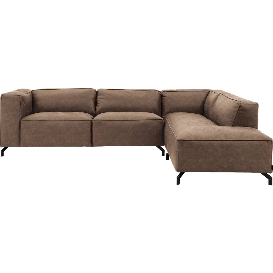 Goossens Bank Calvin bruin, micro leer, 3-zits, modern design met ligelement rechts Goossens Bank Calvin bruin, micro leer, 3-zits, modern design met ligelement rechts afbeelding 1