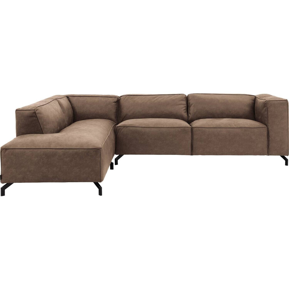 Goossens Bank Calvin bruin, micro leer, 3-zits, modern design met ligelement links afbeelding 1