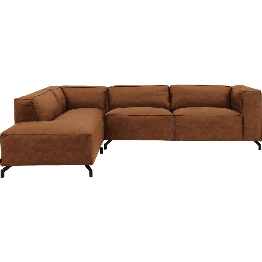 Goossens Bank Calvin cognac, micro leer, 3-zits, modern design met ligelement links afbeelding 1