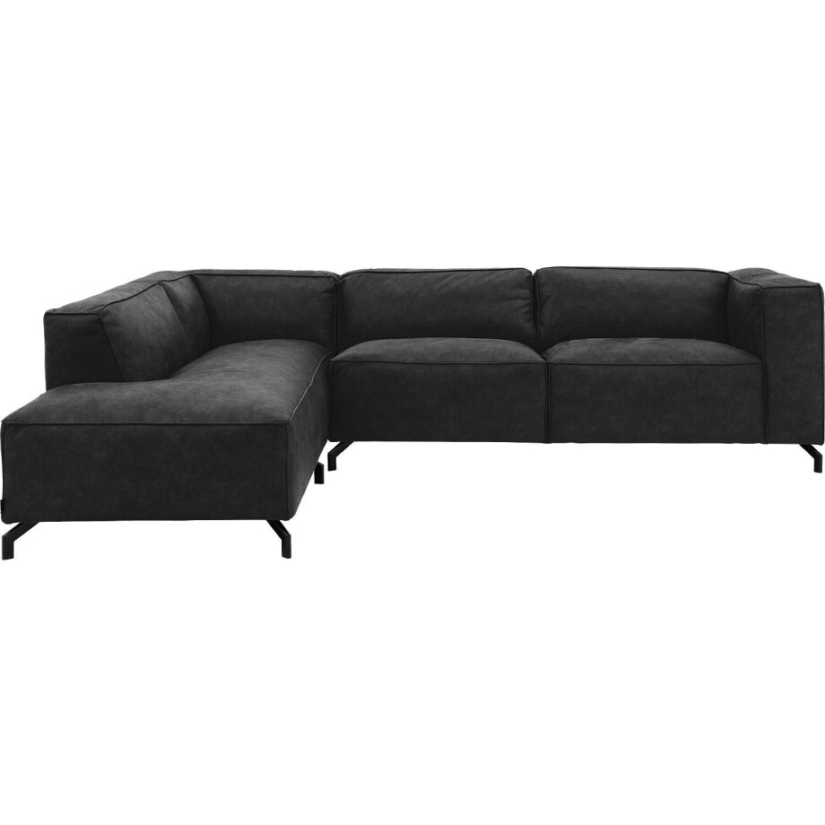 Goossens Bank Calvin antraciet, micro leer, 3-zits, modern design met ligelement links afbeelding 1