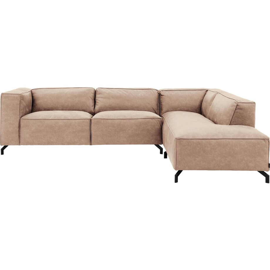 Goossens Bank Calvin beige, micro leer, 3-zits, modern design met ligelement rechts afbeelding 1