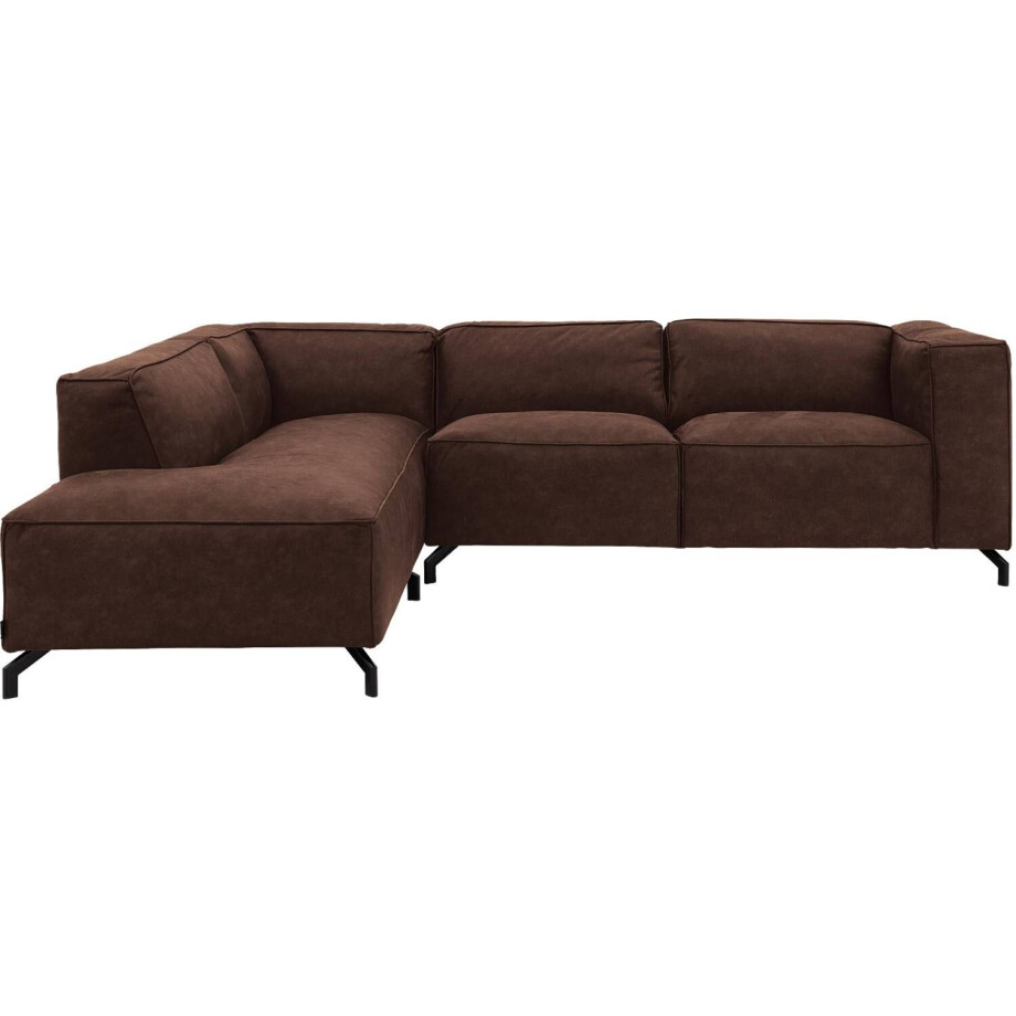 Goossens Bank Calvin bruin, micro leer, 2,5-zits, modern design met ligelement links afbeelding 1