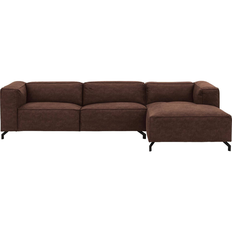 Goossens Bank Calvin bruin, micro leer, 3-zits, modern design met ligelement rechts afbeelding 1