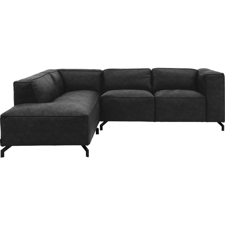 Goossens Bank Calvin antraciet, micro leer, 2-zits, modern design met ligelement links afbeelding 1