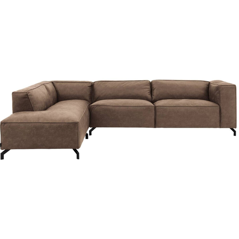 Goossens Bank Calvin bruin, micro leer, 3,5-zits, modern design met ligelement links Goossens Bank Calvin bruin, micro leer, 3,5-zits, modern design met ligelement links afbeelding 1