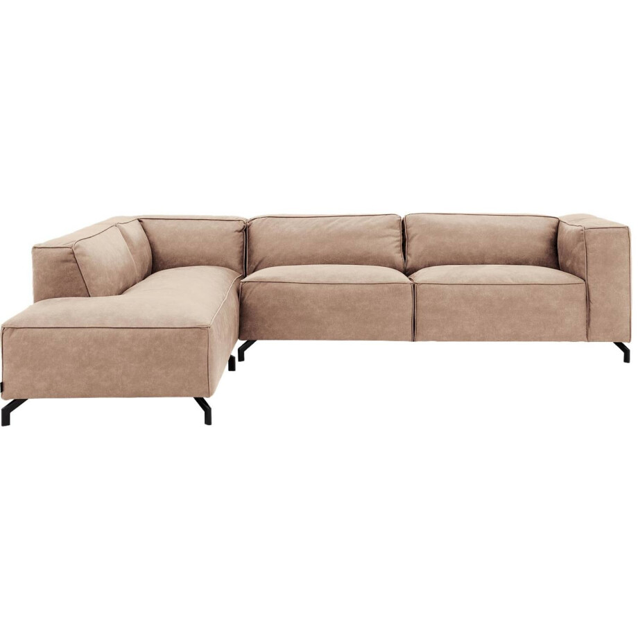 Goossens Bank Calvin beige, micro leer, 3,5-zits, modern design met ligelement links afbeelding 1
