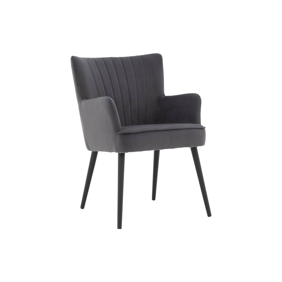 Goossens Eetkamerstoel Rob antraciet velvet stof met armleuning, urban industrieel afbeelding 1