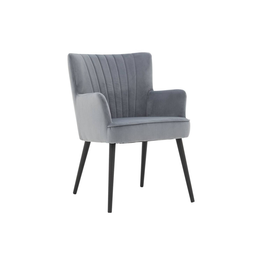 Goossens Eetkamerstoel Rob blauw velvet stof met armleuning, urban industrieel Goossens Eetkamerstoel Rob blauw velvet stof met armleuning, urban industrieel afbeelding 1