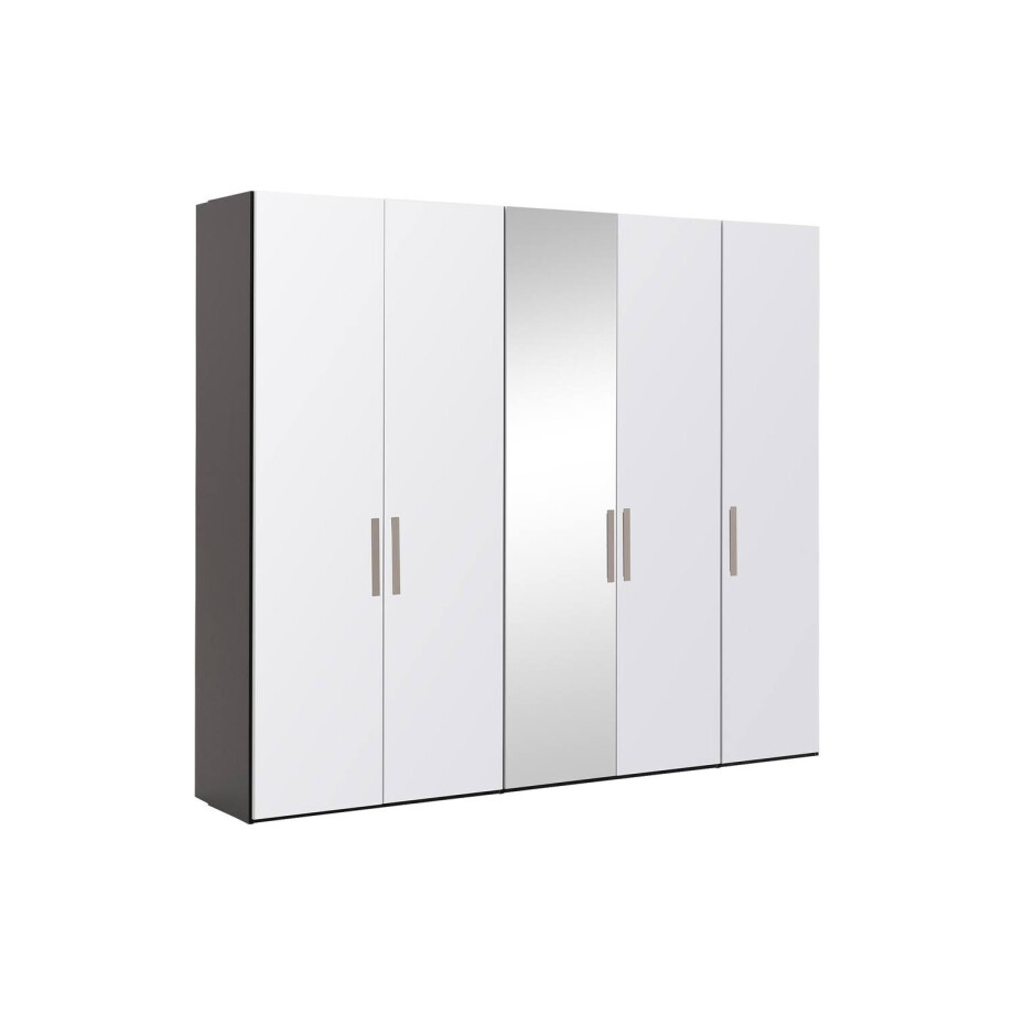 Goossens Kledingkast Easy Storage Ddk, Kledingkast 253 cm breed, 220 cm hoog, 4x glas draaideur en 1x spiegel draaideur midden afbeelding 1