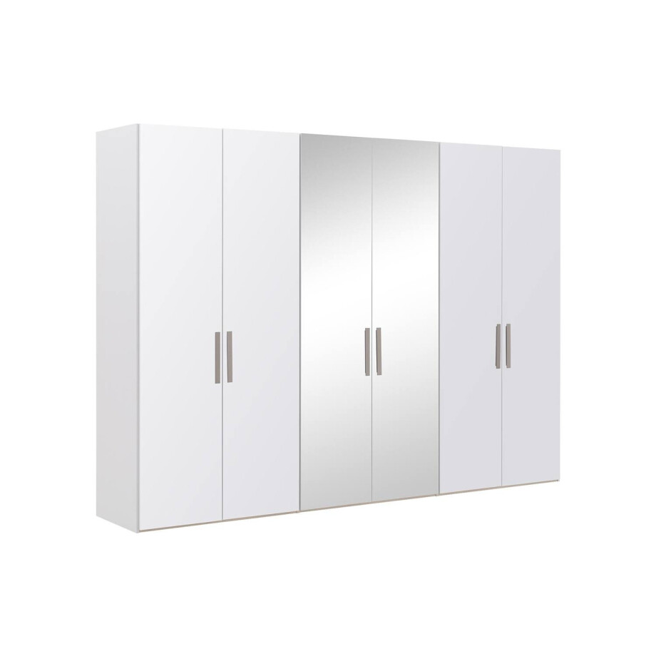 Goossens Kledingkast Easy Storage Ddk, Kledingkast 304 cm breed, 220 cm hoog, 4x glas draaideur en 2x spiegel draaideur midden afbeelding 1