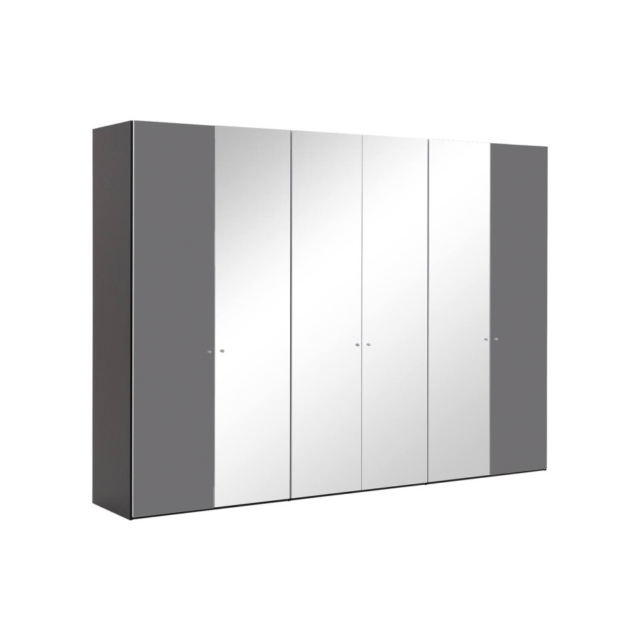 Goossens Kledingkast Easy Storage Ddk, Kledingkast 304 cm breed, 220 cm hoog, 2x glas draaideur en 4x spiegel draaideur midden afbeelding 1