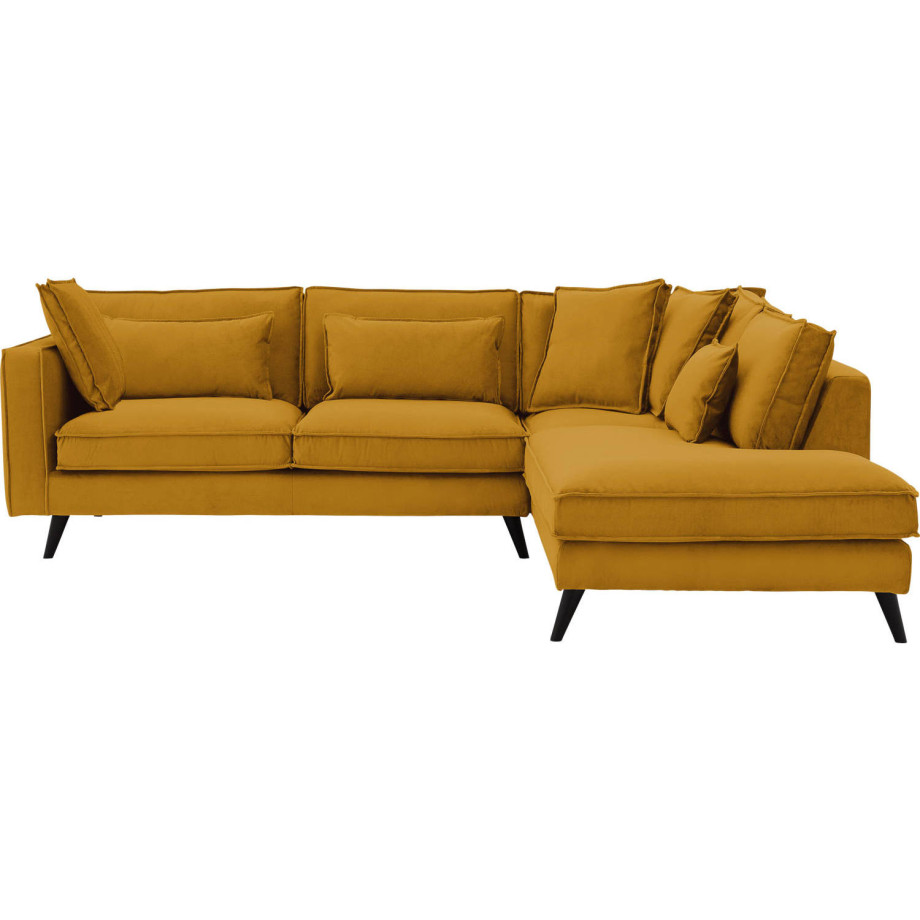 Goossens Bank Suite geel, stof, 3-zits, elegant chic met ligelement rechts afbeelding 1