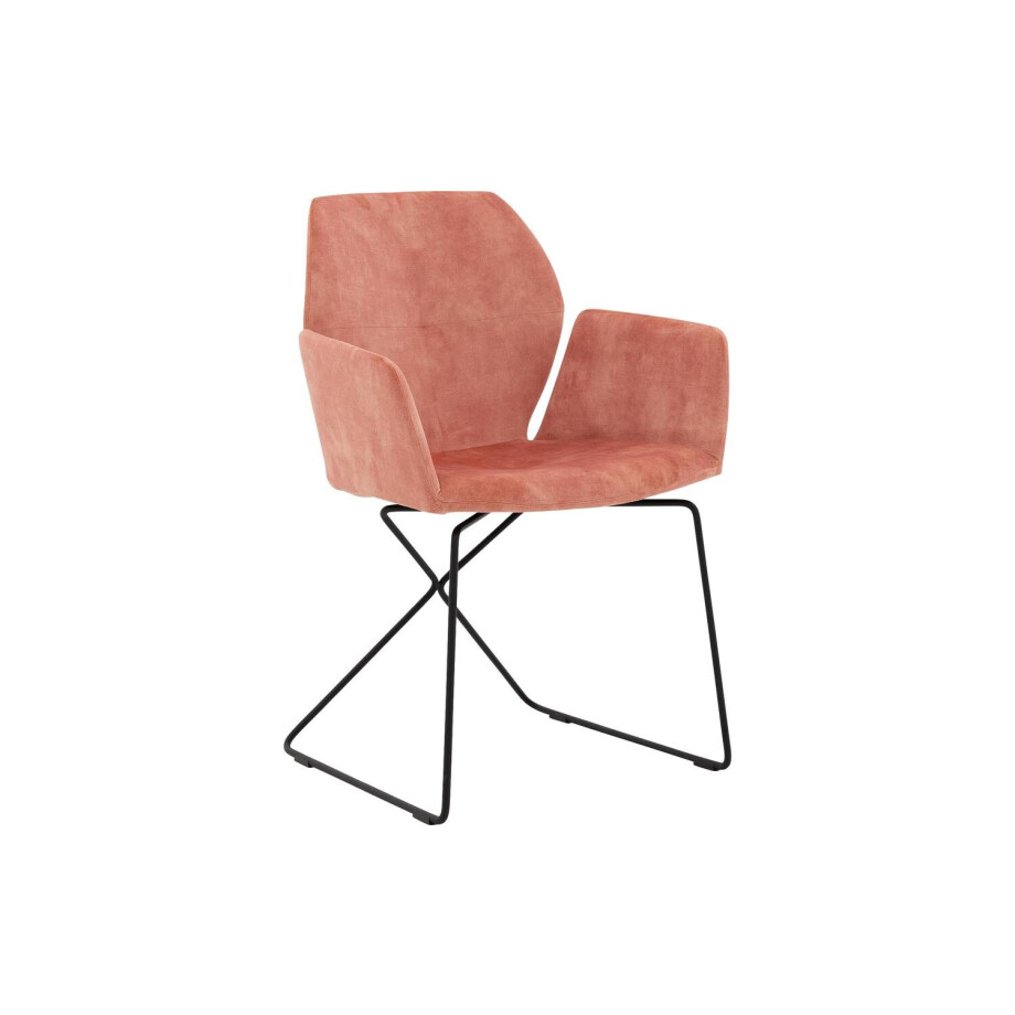 Goossens Excellent Eetkamerstoel Manzini roze velvet stof met armleuning, modern design Goossens Excellent Eetkamerstoel Manzini roze velvet stof met armleuning, modern design afbeelding 1