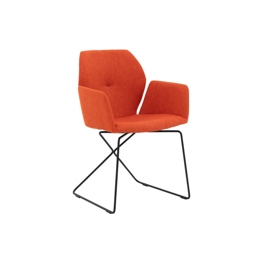 Goossens Excellent Eetkamerstoel Manzini oranje stof met armleuning, modern design afbeelding 1